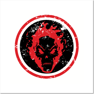 RED FLAMING HALLOWEEN SKULL Posters and Art